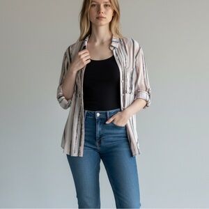 Cloth & Stone Anthropologie Stripe Button Down Long Sleeve Top Size L